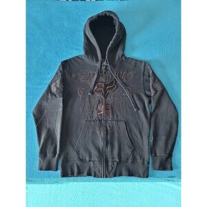 Fox Racing Absolute zip Hoodie Sz M Steel Faith Embroidered Y2K Full Zip Black
